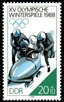 (1988-003) Марка Германия (ГДР) "Бобслей"    Зимние ОИ 1988, Калгари III O