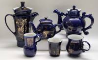 Чайники Кофейник Чашка Ваза с ручкой Стакан фарфор кобальт Новгород Возрождение 6 предметов