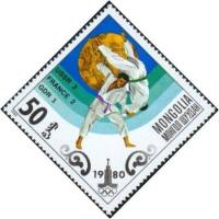 (1980-035) Марка Монголия "Дзюдо"    Золотые медалисты ОИ 1980, Москва III Θ