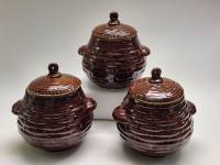 Горшки с крышками для запекания 3 штуки обливная керамика СССР винтаж