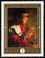 (1969-085) Марка Венгрия "Мальчик раскуривает трубку"    Картины голландских мастеров II O
