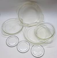 Крышки стеклянные б/у для кастрюль форм запекания 4 шт и  3 подставки под кружки бокалы стекло