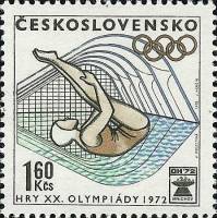 (1972-019) Марка Чехословакия "Прыжки в воду"    Летние Олимпийские игры 1972, Мюнхен III Θ