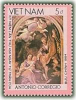 (1984-122a) Марка Вьетнам "Мадонна della Scodella"  Без перфорации  450 лет со дня смерти Антонио Ко