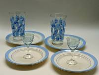 Тарелки стаканы рюмки хрусталь стекло фарфор СССР набор для винтажной сервировки на двоих 