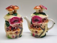 Чайник и сахарница керамика лепнина Лесные Грибы Божья коровка