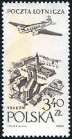 (1957-046) Марка Польша "Над рынком в Кракове"   Самолет над городами II Θ