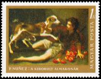 (1968-034) Марка Венгрия "Мальчик с собаками"    Картины из музея изобразительных искусств, Будапешт