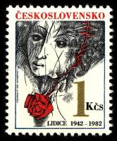 (1982-023) Марка Чехословакия "Девушка и роза"    40-летие уничтожения Лидице и Лежаки III Θ