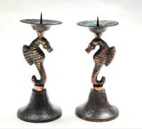 Подсвечники парные Морской конек 2 шт СССР металл силумин с эффектом меднения высота 14 см