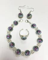 Набор украшений "Финифть", серебрение, серьги, браслет и перстень (сост. на фото)