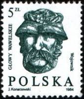 (1984-028) Марка Польша "Голова воина"    Стандартный выпуск. Резные Вавельские головы III Θ