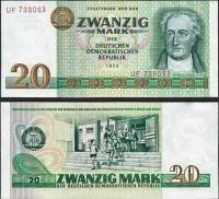 1975 Банкнота Германия ГДР 1975 год 20 марок Иоганн Вольфганг фон Гёте   XF