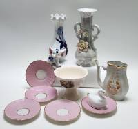 Вазы фарфор 2 шт Блюдца кофейные Рига Розовые 5 шт Поильник Конфетница Лебедь 10 предметов 