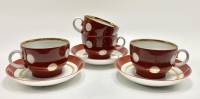 Чайный сервиз Красный фарфорист 4 чашки + 3 блюдца 