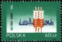 (1965-026) Марка Польша "Колосья и завод"   70-летие крестьянского движения II Θ