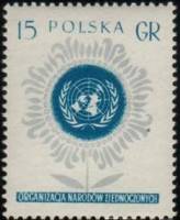 (1957-005) Марка Польша "Эмблема ООН" Перф греб 12¼:12   Организация Объединенных Наций III Θ