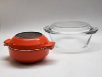 Кастрюля с крышкой жаропрочное стекло и Латка чугун эмаль