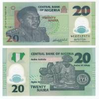 2007 Банкнота Нигерия 2007 год 20 найра Муртала Рамат Мухаммед Пластик, 7 цифр в номере  UNC