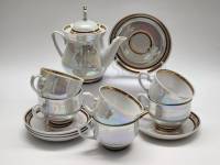 Сервиз чайный фарфор перламутр Минский завод чашки блюдца чайник 12 предметов СССР винтаж
