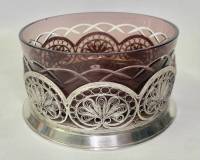 Конфетница мельхиор скань красное стекло СССР