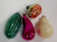 Набор ёлочных игрушек "Овощи", 4 шт, стекло, СССР (сост. на фото)