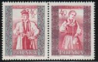 (1960-009-10) Сцепка (2 м + куп) Польша "Краков" Перф греб 11¾:12¼   Национальная одежда III Θ