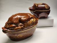 Латки горшочки формы для запекания 2 шт Утятница и Хрюшка керамика СССР