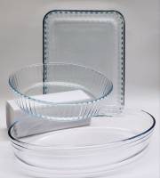Формы для запекания Блюда стекло 3 шт большие глубокие круглое овальлное прямоугольное рифленый край