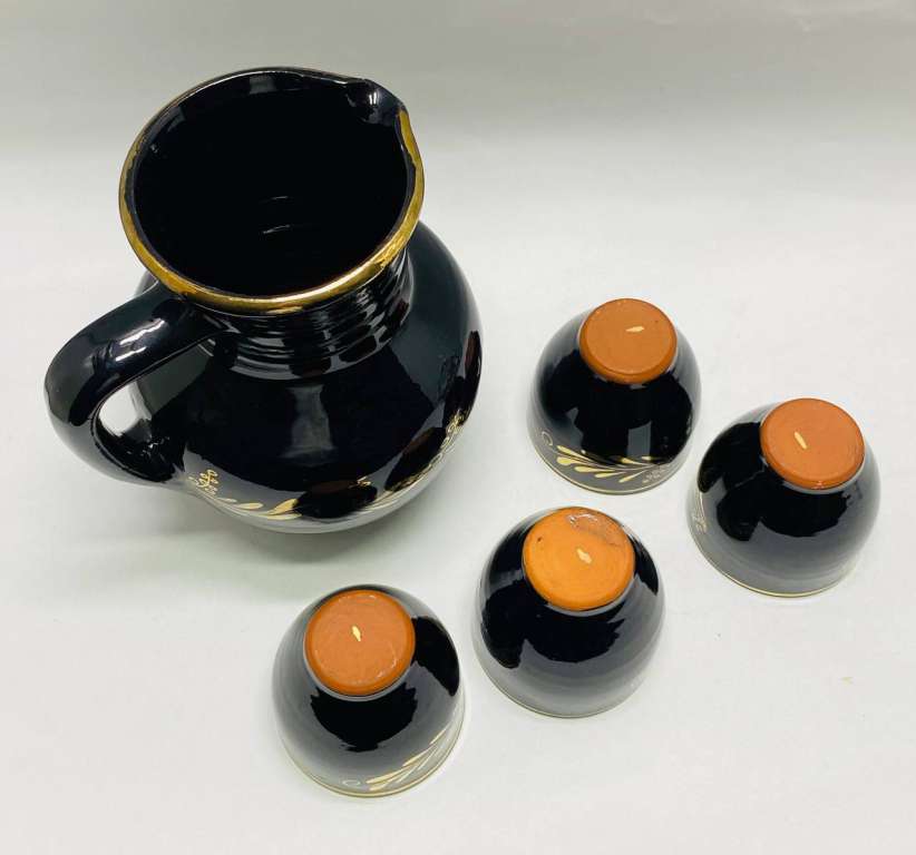 Кувшин + 4 стакана керамика, Кобальт позолота