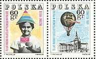 (1968-033-034) Сцепка (2 м + куп) Польша "75 лет филателистическому движению"   75 лет филателистиче