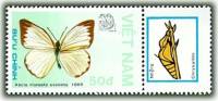 (1989-004) Марка + купон Вьетнам "Южная белая"    Бабочки III Θ
