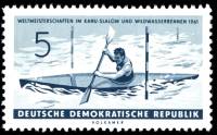 (1961-032) Марка Германия (ГДР) "Каноэ"  синяя  Гребля на каноэ II Θ