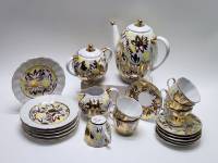 Кофейный сервиз Золотые ромашки ЛФЗ 6 персон 21 предмет