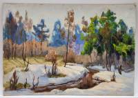 Картина Тулаев В. Н. 1993 г. Лесной весенний пейзаж масло картон 35х24 см