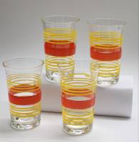 Стаканы большие 4 шт стекло с красными желтыми полосками СССР 1970-е Красный май высльа 13 см