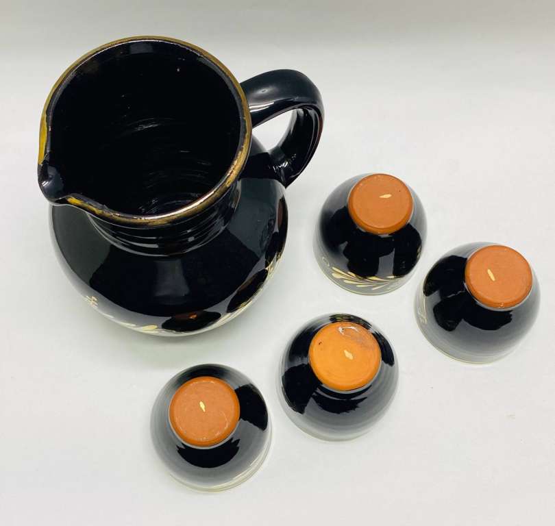 Кувшин + 4 стакана керамика, Кобальт позолота