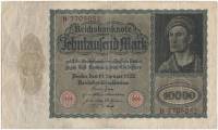 1922 Большой тип Вариант 1 Банкнота Германия 10 000 марок Дюрер Портрет 1-й выпуск  VF