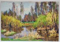 Картина Тулаев В. Н. 1983 г. Летний пейзаж № 3 масло картон 35х25 см