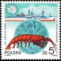 (1987-001) Марка Польша "Криль антарктический"    10-летие антарктической станции Генрика Арктовског