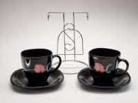 Кофейные пары 2 шт на подставке керамика черные красный мак