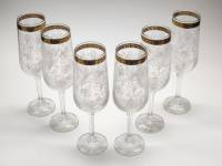 Бокалы хрустальные деколь позолота Богемия 6 шт