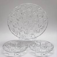 Блюдо хрусталь круглое большое и два маленьких хрусталь СССР ЛЗХС алмазные квадраты