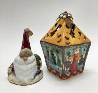 Новогодний набор керамики, подсвечник + колокольчик