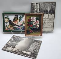 Картины птицы бисером Букет цветов и ч/б фото в металлических рамах СССР