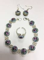 Набор украшений "Финифть", серебрение, серьги, браслет и перстень (сост. на фото)