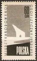 (1958-017) Марка Польша "Белый медведь"   Международный геофизический год  III не использовать Θ