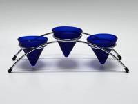 Подсвечник настольный горка на 3 свечи металл синее стекло