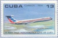 (1974-076) Марка Куба "ИЛ-62"    10 лет Института гражданской авиации III Θ