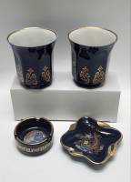 Стаканы (бокалы) кобальт позолота 2 шт и пепельницы 2 шт кобальт фарфор